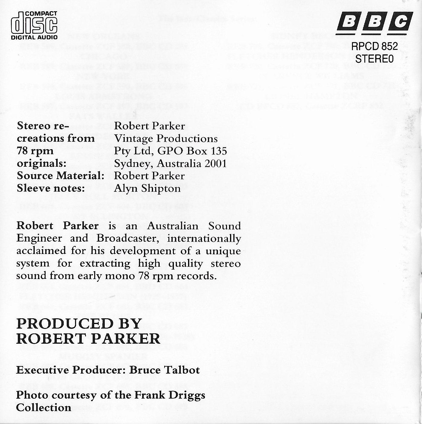 Middle of cover of RPCD 852